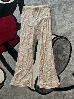 H&M Sequin Stretch Pants in Champagne Nude